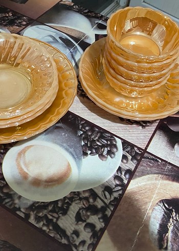 Bej Renkli Cam Kase ve Tabak Seti - Görsel 5