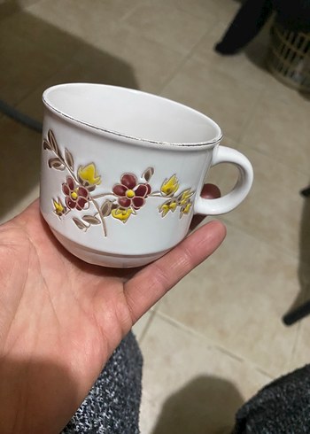 Çiçek Desenli Beyaz Seramik Kupa - Görsel 4