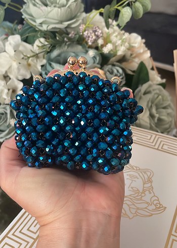  Beden lacivert Renk Kristal boncuk mini bag/cüzdan
