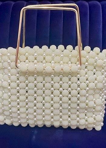 El yapımı gold detaylı boncuk çanta