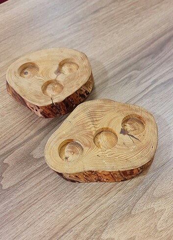 İki adet doğal ürün ahşap kütük mumluk - Görsel 6