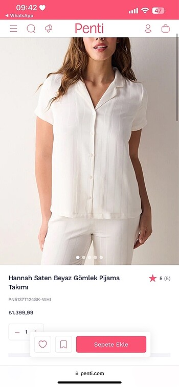 PENTİ BEYAZ SATEN PİJAMA