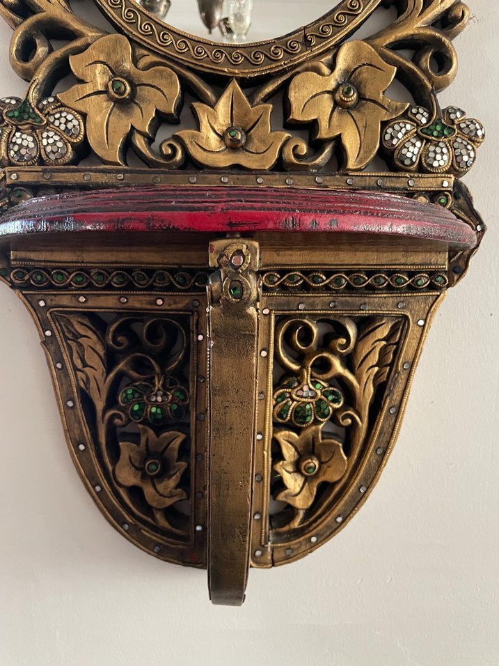 Altın Renkli Çiçek Detaylı Ayna - Görsel 2