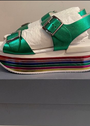 Parlak Renkli Platform Topuklu Kadın Sandalet - Görsel 5