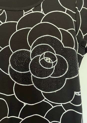 Taş detaylı Siyah Çiçek desenli elbise - Görsel 3