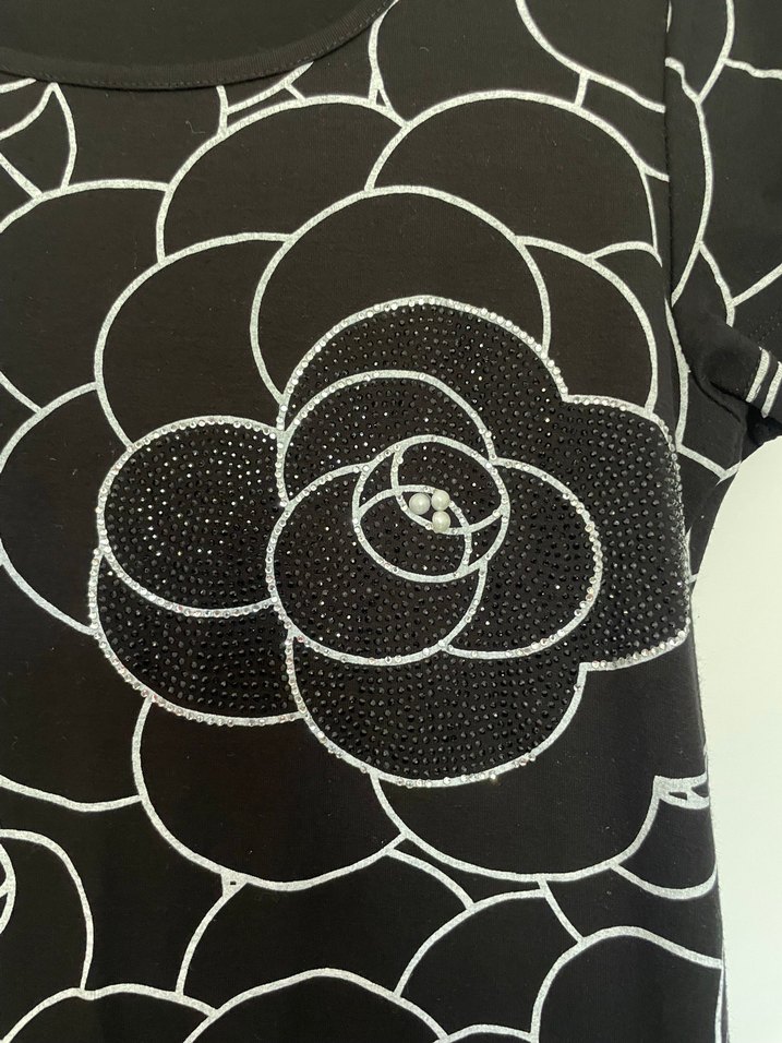 Taş detaylı Siyah Çiçek desenli elbise - Görsel 3