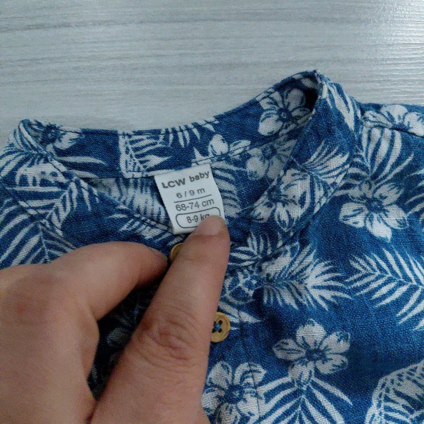 Mavi Yaprak Desenli Kısa Kollu Bebek Takımı - Görsel 2