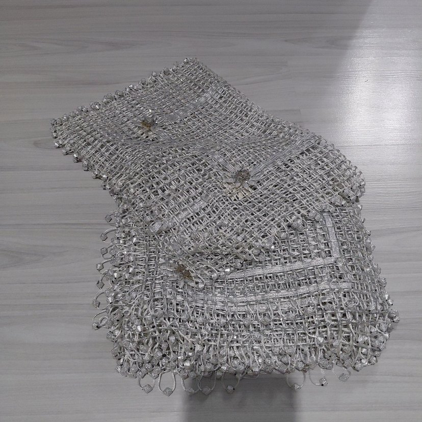 El yapımı Bohem tarzı gümüş renkli dantel örtü - Görsel 3