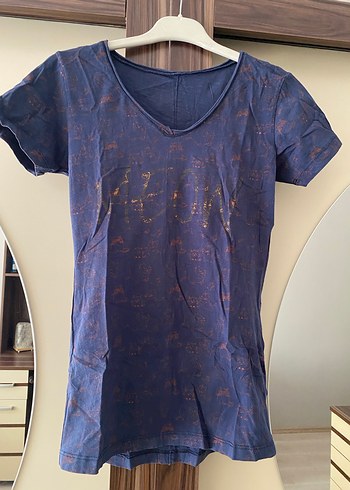 Lacivert V Yaka Kısa Kollu Hamile Tişörtü - Görsel 2