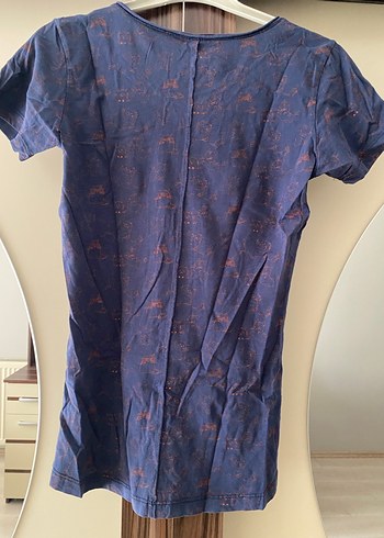 Lacivert V Yaka Kısa Kollu Hamile Tişörtü - Görsel 3