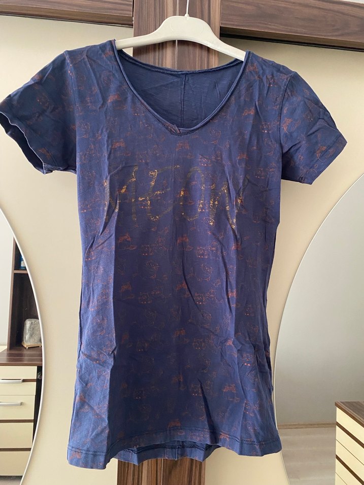 Lacivert V Yaka Kısa Kollu Hamile Tişörtü - Görsel 2