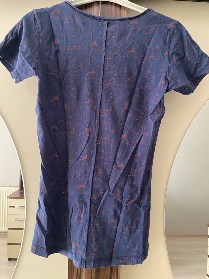 Lacivert V Yaka Kısa Kollu Hamile Tişörtü - Görsel 3