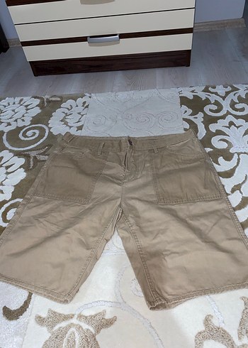 Bej Erkek Mini Pamuklu Rahat Kesim Şort (Bir beden büyük gibi) - Görsel 2