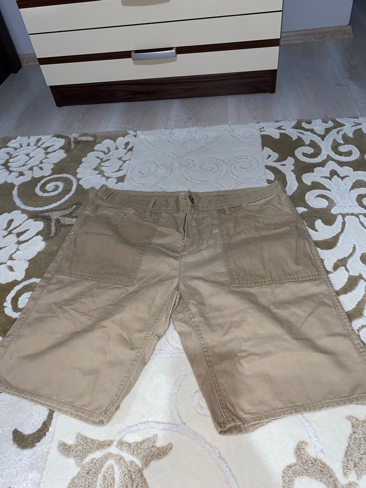 Bej Erkek Mini Pamuklu Rahat Kesim Şort (Bir beden büyük gibi) - Görsel 2