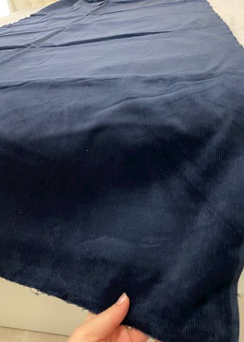 Koyu Mavi Çizgili Kadife Kumaş - Görsel 3