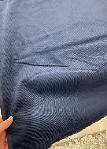 Koyu Mavi Çizgili Kadife Kumaş - Görsel 4
