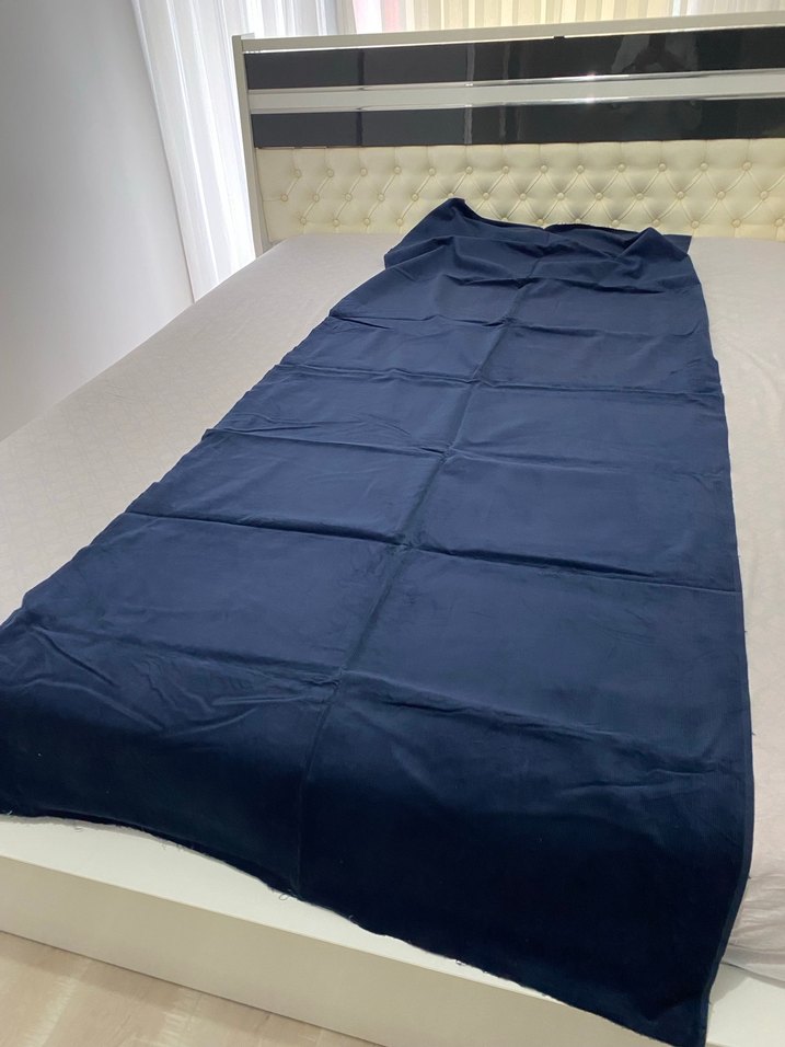 Koyu Mavi Çizgili Kadife Kumaş - Görsel 2