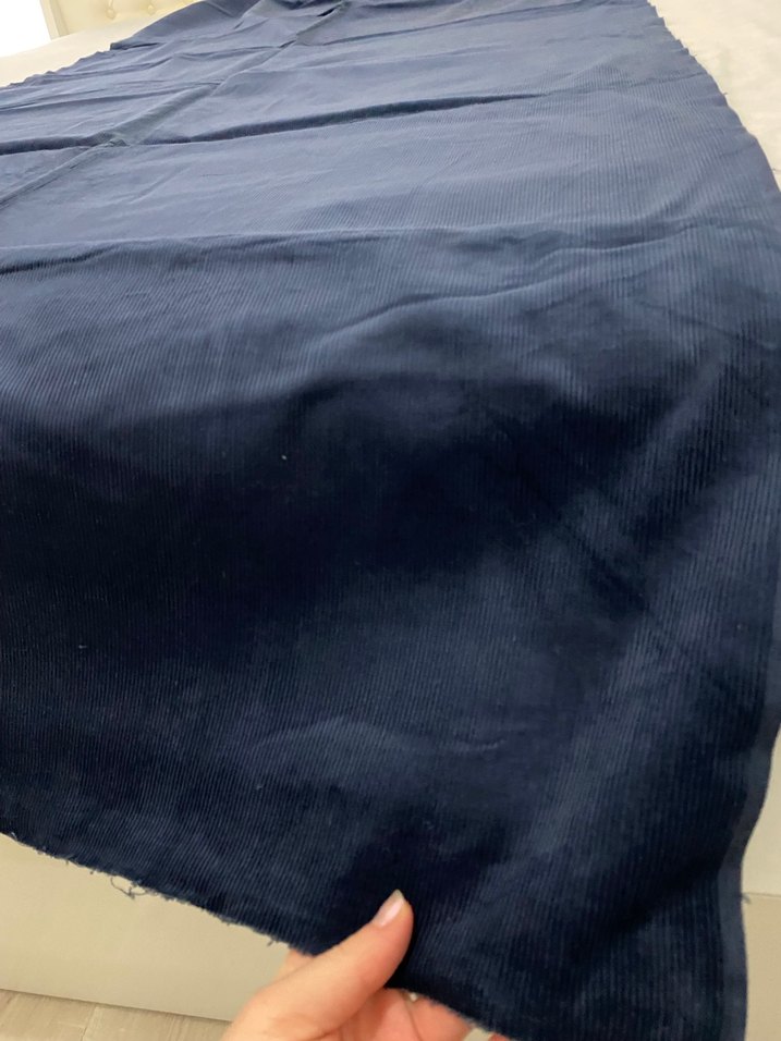 Koyu Mavi Çizgili Kadife Kumaş - Görsel 3