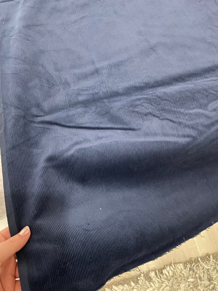 Koyu Mavi Çizgili Kadife Kumaş - Görsel 4