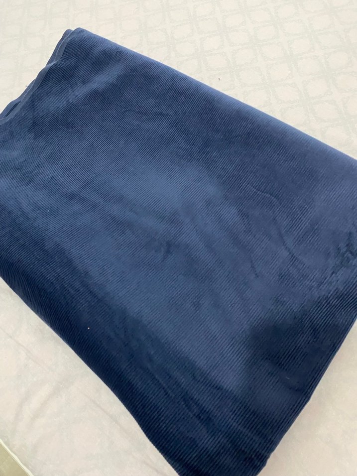Koyu Mavi Çizgili Kadife Kumaş - Görsel 5