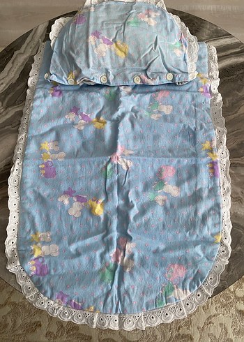 Pastel Mavi Bebek Uyku Seti Dantelli - Görsel 3