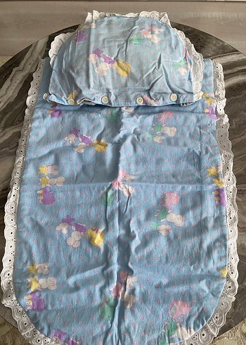 Pastel Mavi Bebek Uyku Seti Dantelli - Görsel 2