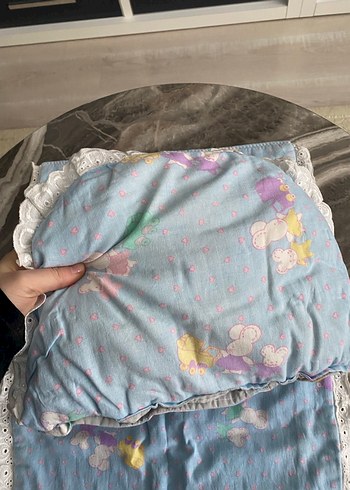 Pastel Mavi Bebek Uyku Seti Dantelli - Görsel 6