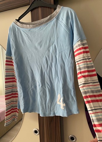 Kızlar için Uzun Kollu Mavi Tişört - Görsel 3