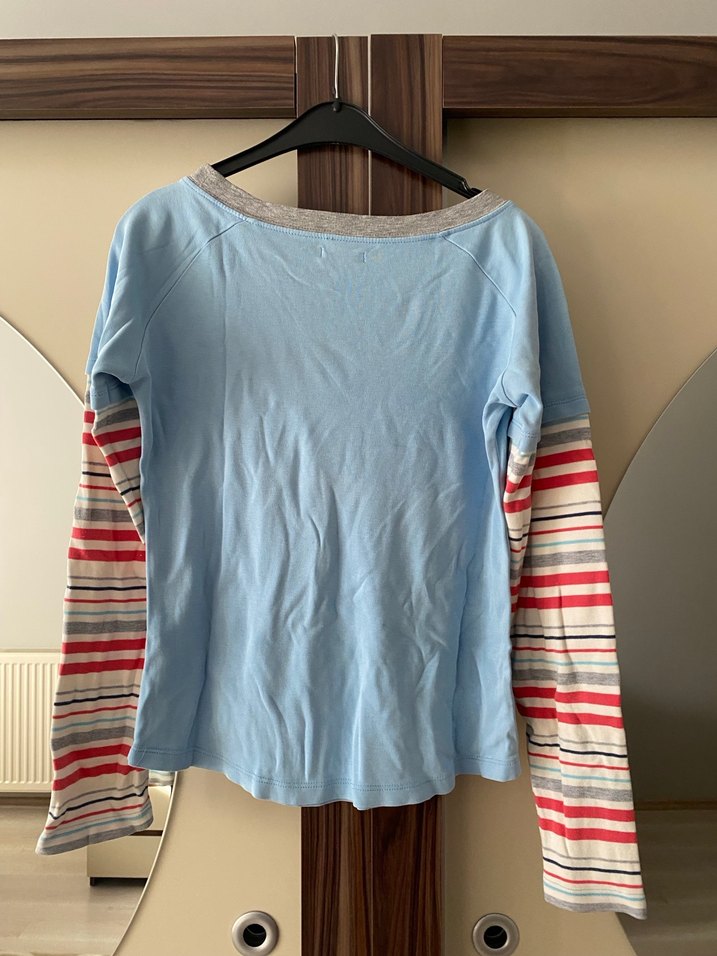 Kızlar için Uzun Kollu Mavi Tişört - Görsel 4