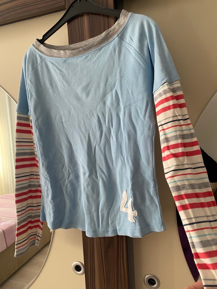 Kızlar için Uzun Kollu Mavi Tişört - Görsel 3