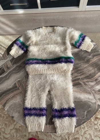 Gri Bağlama Desenli Kürklü Bebek Kız Tulumu - Görsel 2