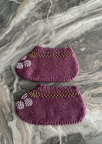 Mor Boncuk İşlemeli Kadın Patik Örgü - Görsel 2