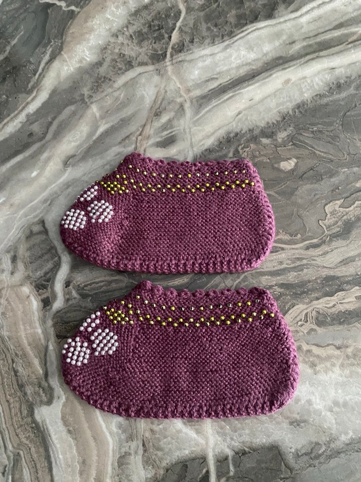 Mor Boncuk İşlemeli Kadın Patik Örgü - Görsel 2