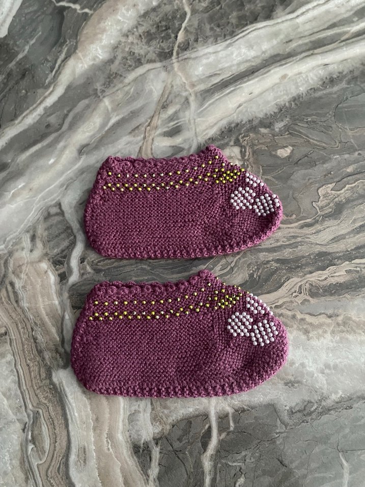 Mor Boncuk İşlemeli Kadın Patik Örgü - Görsel 3