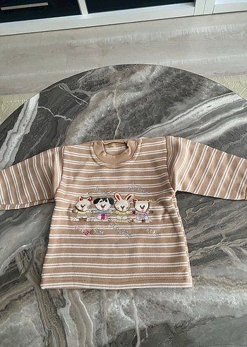 Kız Çocuk Kahverengi Çizgili Uzun Kollu Tişört - Görsel 2