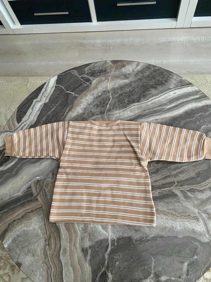 Kız Çocuk Kahverengi Çizgili Uzun Kollu Tişört - Görsel 3