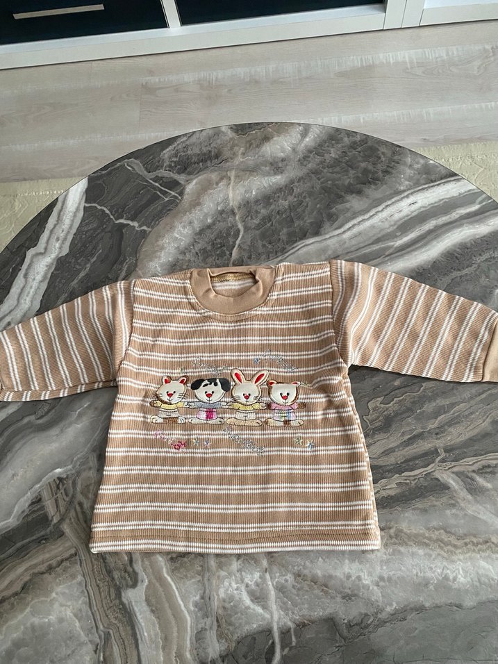 Kız Çocuk Kahverengi Çizgili Uzun Kollu Tişört - Görsel 2