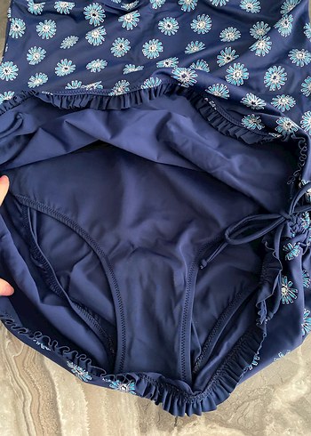 Mavi Papatya Desenli Bohem Fırfırlı Mayo - Görsel 3