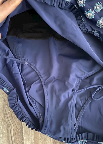 Mavi Papatya Desenli Bohem Fırfırlı Mayo - Görsel 4