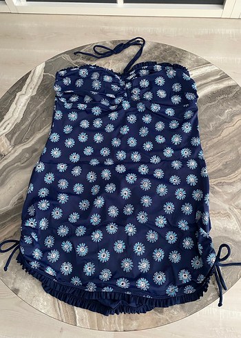 Mavi Papatya Desenli Bohem Fırfırlı Mayo - Görsel 2