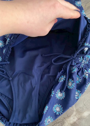 Mavi Papatya Desenli Bohem Fırfırlı Mayo - Görsel 5