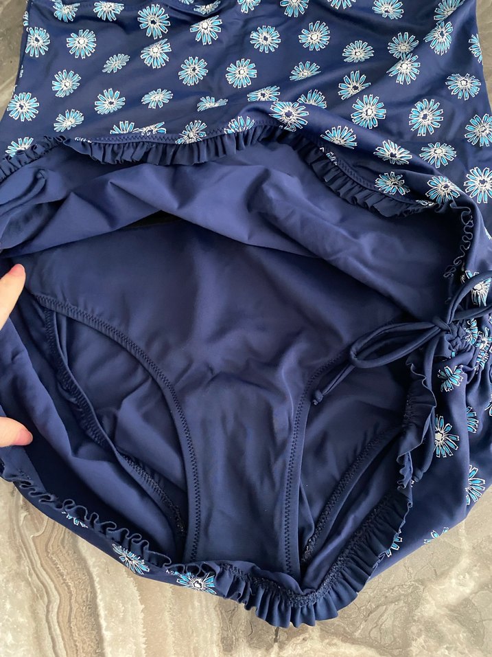 Mavi Papatya Desenli Bohem Fırfırlı Mayo - Görsel 3