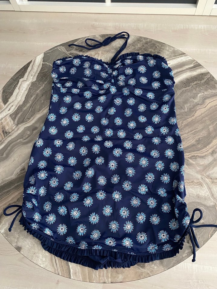 Mavi Papatya Desenli Bohem Fırfırlı Mayo - Görsel 2