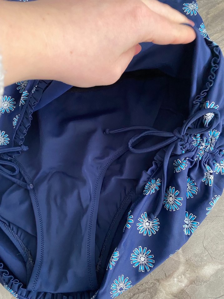 Mavi Papatya Desenli Bohem Fırfırlı Mayo - Görsel 5