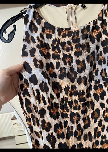 Kahverengi Leopar Desenli Mini Kolsuz Elbise - Görsel 5