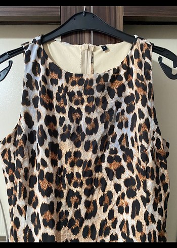 Kahverengi Leopar Desenli Mini Kolsuz Elbise - Görsel 3