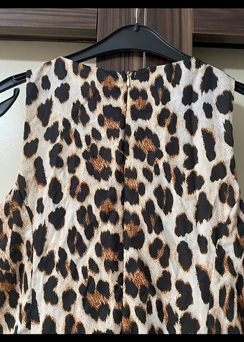 Kahverengi Leopar Desenli Mini Kolsuz Elbise - Görsel 8