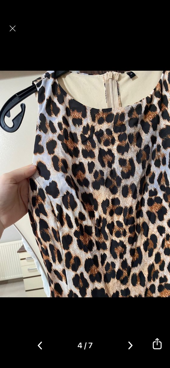 Kahverengi Leopar Desenli Mini Kolsuz Elbise - Görsel 5