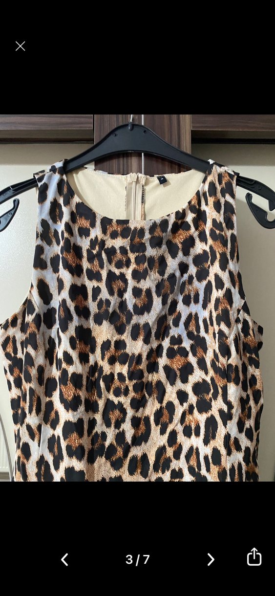 Kahverengi Leopar Desenli Mini Kolsuz Elbise - Görsel 3