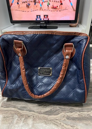 Kahverengi Tokalı Lacivert Deri Kadın Çanta - Görsel 2